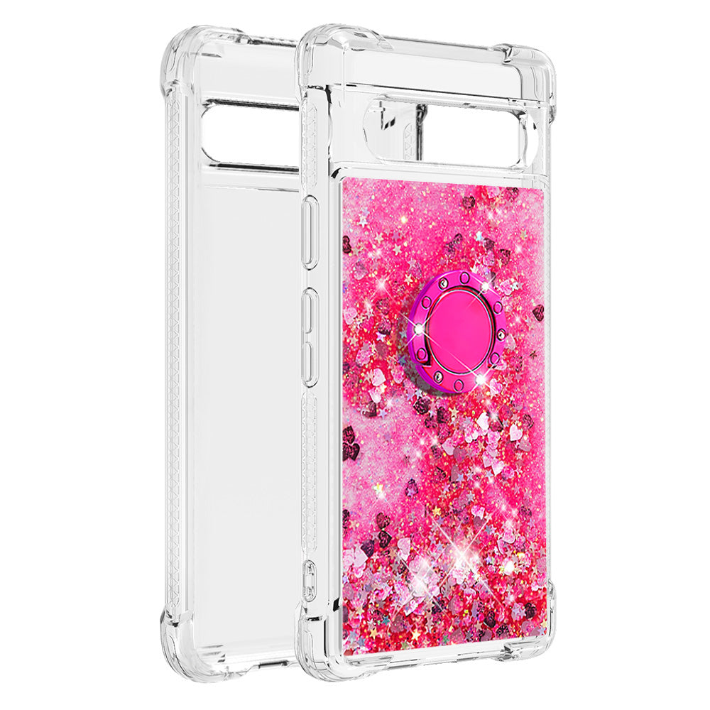For Google Pixel 7a YB Quicksand Series-7 Liquid Quicksand TPU Phone Case Ring Kickstand Anti-drop Cover For Google Pixel 7a YB Quicksand Series-7 Liquid Quicksand TPU Phone Case Ring Kickstand Anti-drop Cover